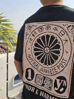Load image into Gallery viewer, Honour and Harmony hunter green oversized men’s t-shirt back view on model showing relaxed oversized fit