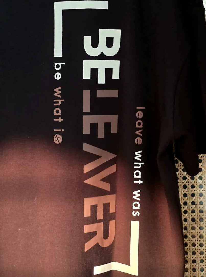 BeLeaver charcoal black oversized men’s back view, organic cotton, round neck, half sleeves